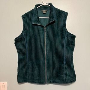 Woolrich Women's 2XL Ribbed Full Zip Sweater Vest Cotton Green Pockets Corduroy